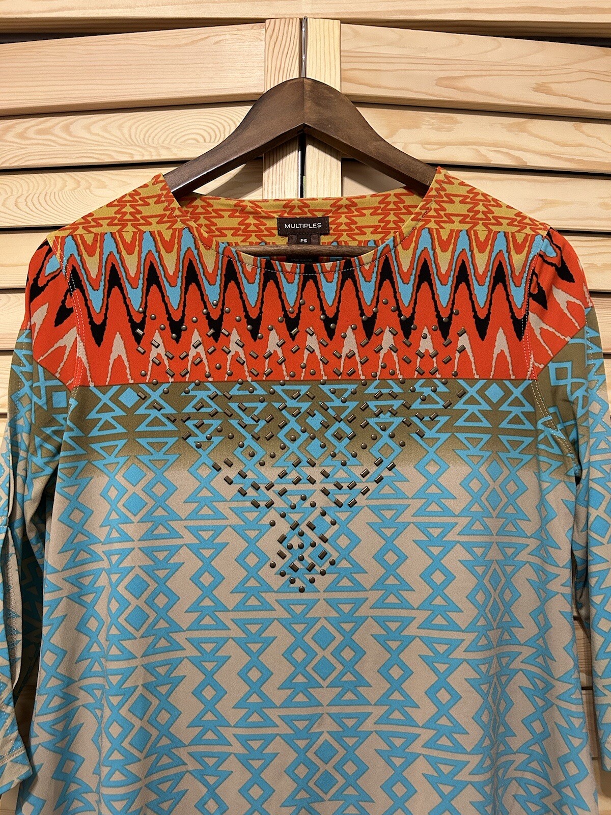 Multiples Multicolor Aztec Print Pullover Top Emb… - image 3