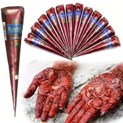 24 Natural Herbal Henna Cones Temporary Tattoo Body Art Mehandi Ink Kaveri 25gm
