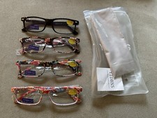  1.50, LOT OF 4 NEW Reading Glasses Readers Colorful Eyeglasses Blue Light