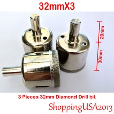 3X 32mm Diamond Coated Drill Bit Set Hole Saw Cutter Metal Tool Glass Marble