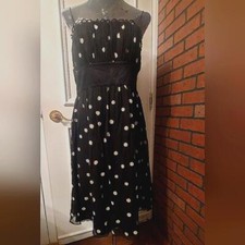 Nine West Y2K Polka Dot Babydoll Midi Dress Coquette Fairt Grunge Whimsigoth