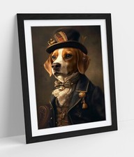 FUNNY FANCY BEAGLE DOG IN A SUIT FRAMED WALL ART POSTER PRINT 4 SIZES