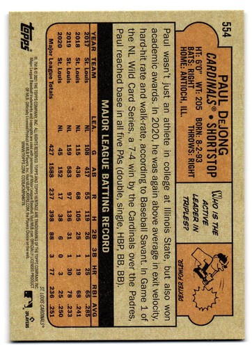2021 Topps Heritage #554 Paul DeJong - Picture 2 of 2