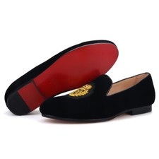 FERUCCI Mocasín de Terciopelo Negro con Zapatillas Bordadas Planas Baile de graduación Boda