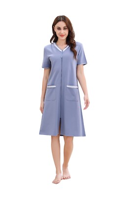 RH Women Zipper Robe Lounge Short Sleeve Sleepwear Housecoat