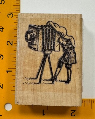 Photographer taking picture with BiG camera Rubber Stamp by Unbranded