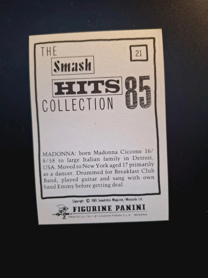 1985 Madonna Rookie Sticker Card Panini Smash Hits Collection POP Music - Image 2 of 2