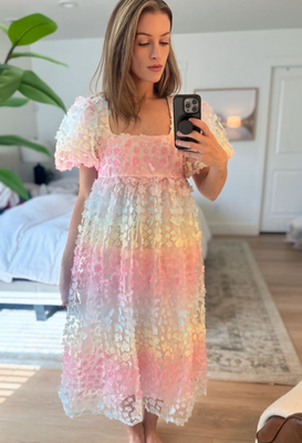 Labelrail X Rachel Burke Pastel Petals Dress SOLD OUT Midi Pink Puff Sleeve  Sz 6 | eBay