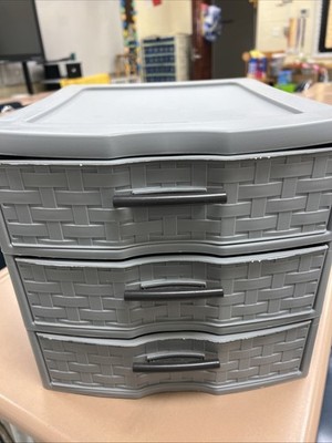 Sterilite 3 Drawer Storage Unit Gray Woven Plastic Organizer EUC