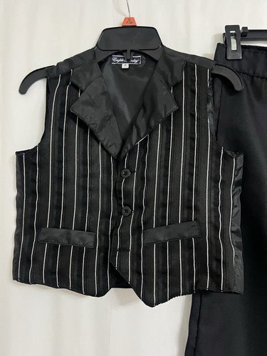 English Laundry Suit Boys 8 Black Pants w/ Vest Striped 2-Piece Set Poly - Picture 5 of 19