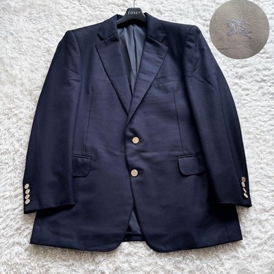 Burberry Wool Blazer Navy Blue Shadow Horse Logo Button Single Jacket Size L