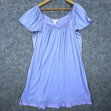Vintage Vanity Fair Nightgown Dress Womens Large Blue Nylon V Neck Ruffled Trim