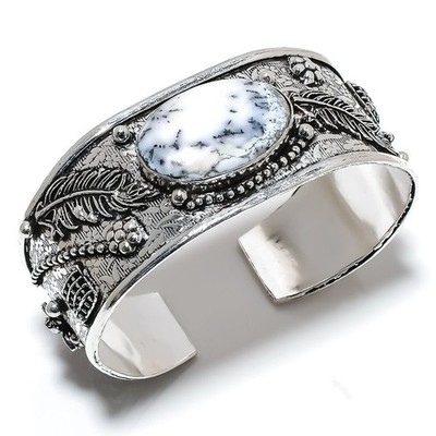 Natürlicher Dendrit Opal Edelstein 925 Sterling Silber Armreif verstellbar Y630