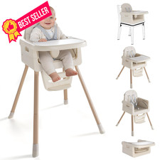 EverKiddo Baby High Chair for 6 Months , Foldable White with Wood Grain
