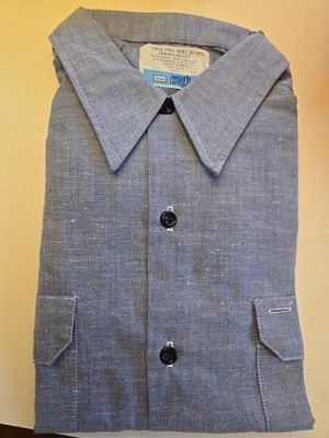 Rare NOS 1970s Sears Roebuck Perma-Prest Blue Chambray Work Shirt L-Tall 16 16½ 
