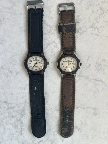 Vintage 2 - Timex Expedition Indiglo WR50m Watch Leather Strap Mens New Battery