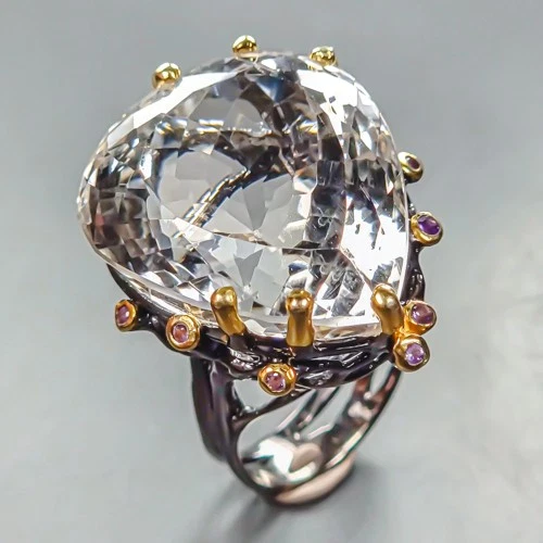 Jewelry gems 47 ct Natural Quartz Ring 925 Sterling Silver Size 8 /R448990