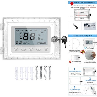 Universal Thermostat Lock Box Guard with Key - Clear Wall-Mount Cover Fits 6.5''