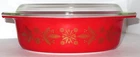 Vintage Pyrex 2 1/2 qt Golden Red Poinsettia Casserole Dish with Lid