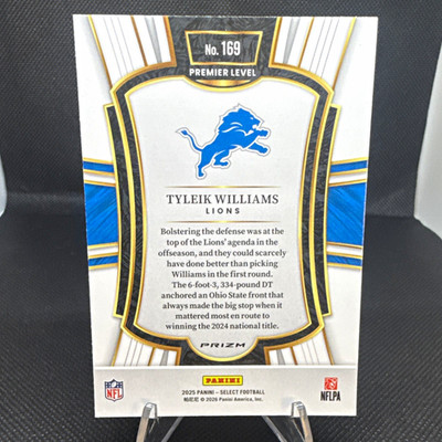 Silver Prizm RC Tyleik Williams Premier Level Prizm #169 2025 Panini Select NFL