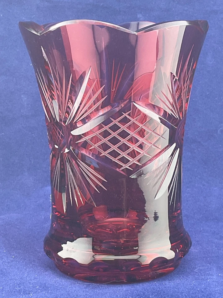 Egerman hand blown hand cut ruby cased glass vase - Image 2 of 4