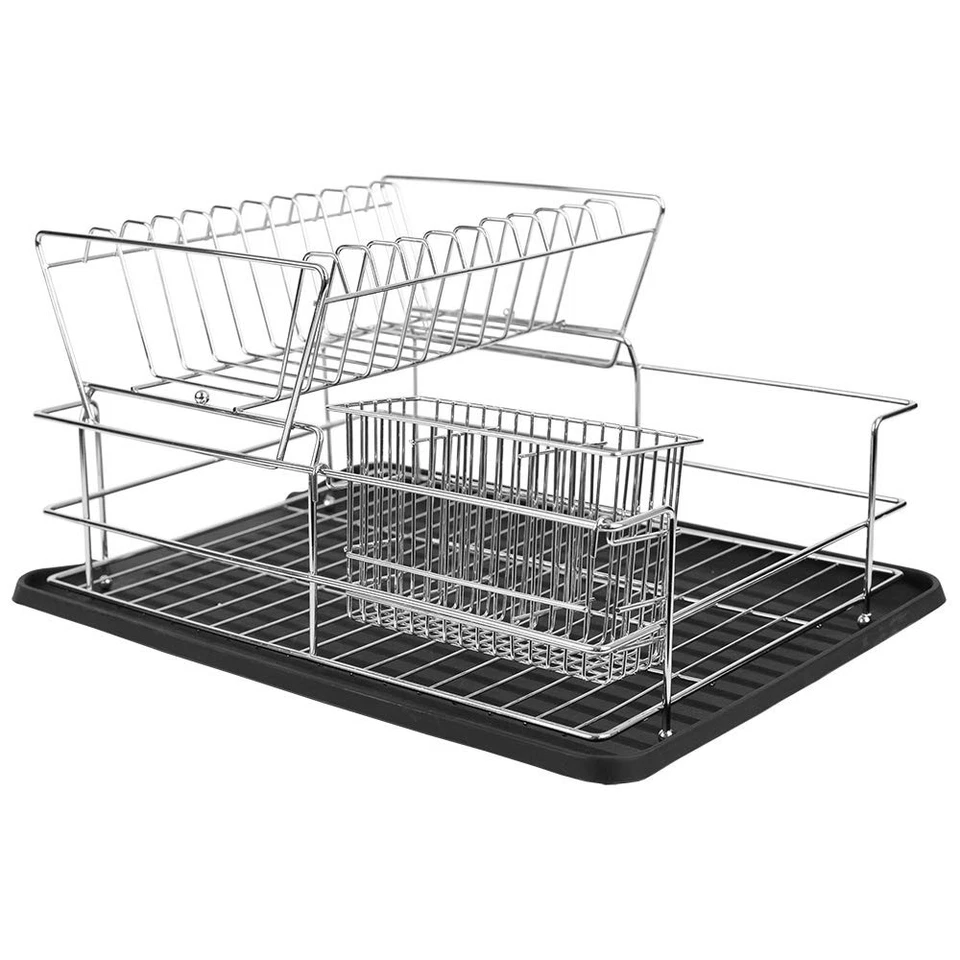 Fregadero de cocina encimera 2 niveles estante de secado de platos y tabla de drenaje (negro) -... Foto 2 de 4