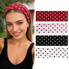 4pcs Women's Yoga Elastic Polka Dot Headbands Soft Wide Hair Bands for Sports