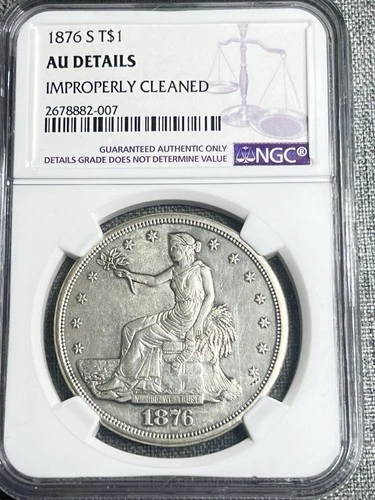 1876-S Seated Liberty Trade Dollar. NGC AU Details Silver Coin