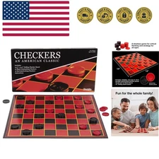 Large 15x15 Classic Checkers Game with 24 Interlocking Pieces - Travel Friendly
