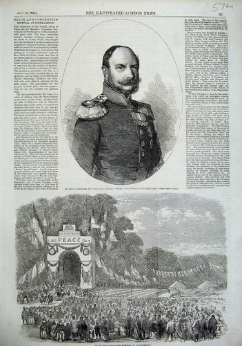 Original Old Antique Print Prince Prussia 1856 Coronation Festival Southampton