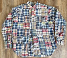 Rare VTG Ralph Lauren Patchwork Madras Popover Shirt Sz L Blank No Pony 90s