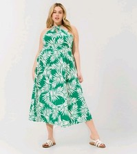 Torrid Tea Length Studio Knit Halter Maxi Dress Graphic Fronds Bosphorus Sz 1X