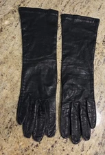 Vintage Womens Size S 6.5 Black Leather Formal 13" Long Lined Gloves