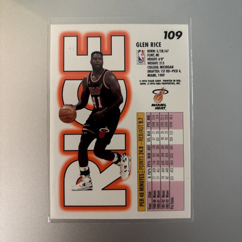 1993-94 Fleer Glen Rice #109 Miami Heat NBA Card - Foto 2 di 2