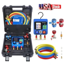 Digital AC Manifold Gauge Set HVAC Refrigerant Meter Pressure Vacuum Temp Test