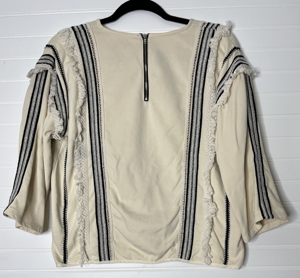 Anthropologie Eri Ali Womens Top Medium Cream Black Santillana Boho Fringe View 5