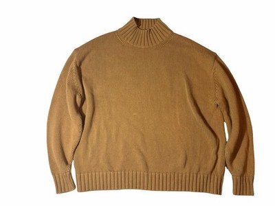 Slow Love 100% Cotton Chunky Knit Turtleneck Sweater Tan Minimalist L