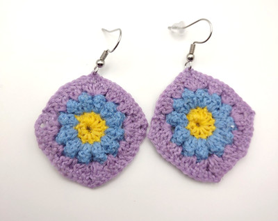 Handmade Mini Granny Square Crochet Earrings Made With 100% Egyptian Cotton