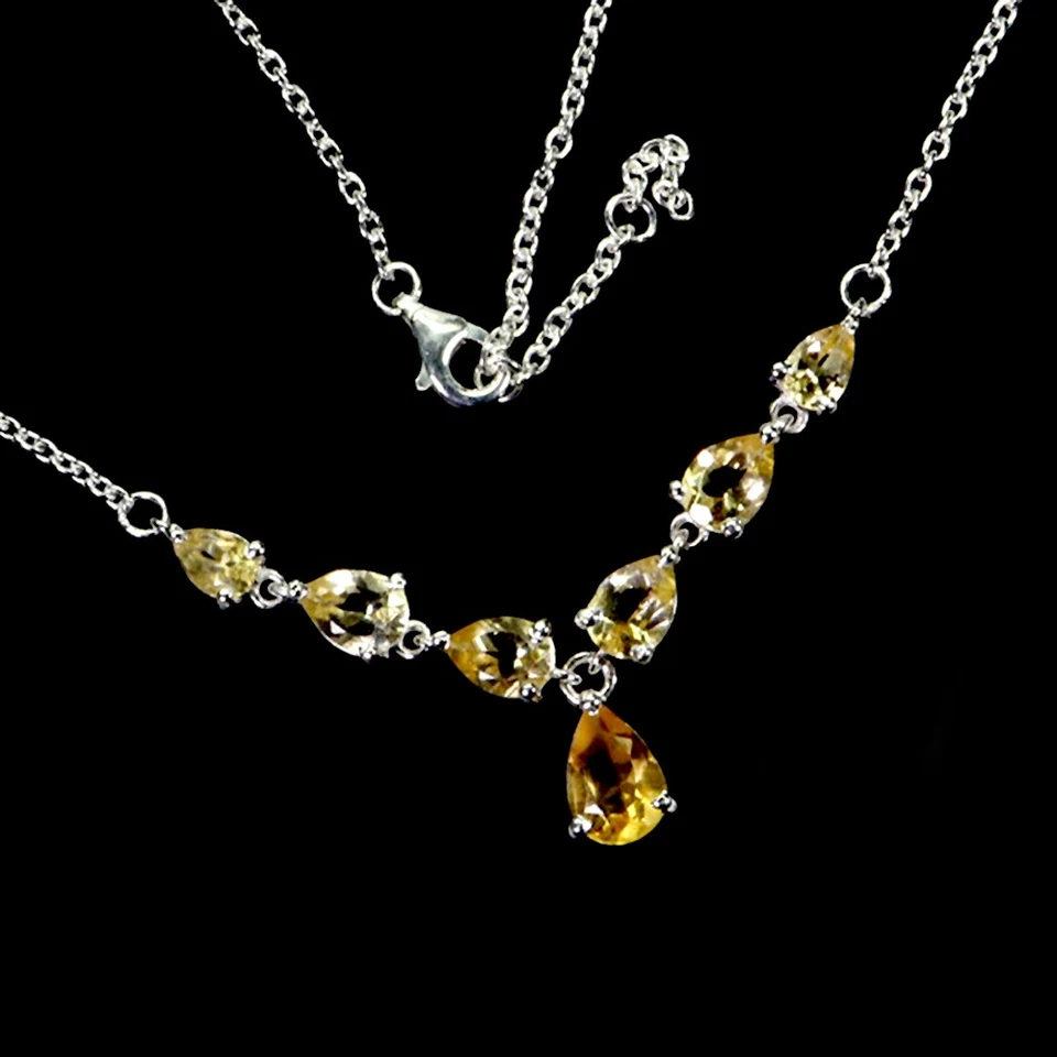 925 Argento Sterling Collana Pera Citrino 8x6mm Gemma Pietra Naturale Gioielli 1 - Immagine 2 di 4