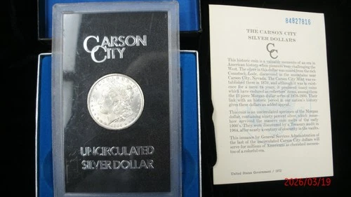 1884 CC UNC. Carson City GSA Morgan Silver Dollar with Box & COA