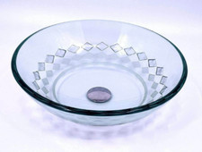 16" Clear Tempered Glass Vessel Sink Unique Square Pattern Pop Up Drain Chrome