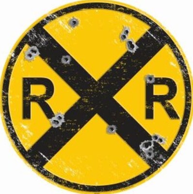 USA XXL US Schild: Railroad mit Einschußlöchern  -  Durchmesser ca. 60 cm