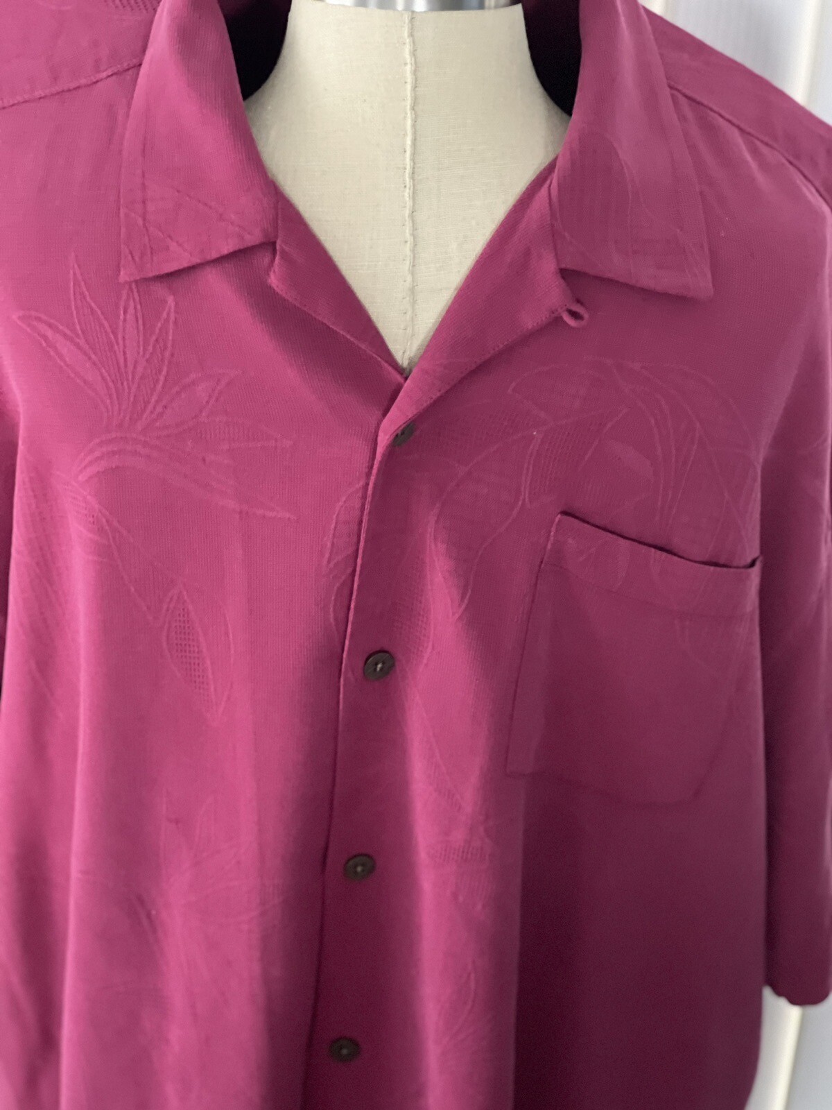Tommy Bahama Men's 3XL 100 Silk Maroon Buttondown,Collared Shirt
