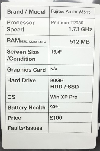 Fujitsu Amilo Pro V3515 - Pentium T2080 1.73GHz - 512MB Ram - 15.4" - 80GB HD... - Picture 3 of 7