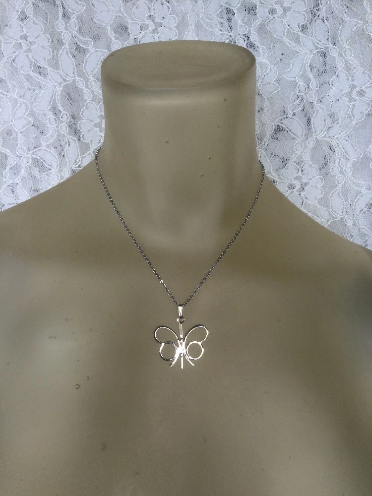 Vintage Sarah Coventry Butterfly Necklace Silver Tone 1970s Signed