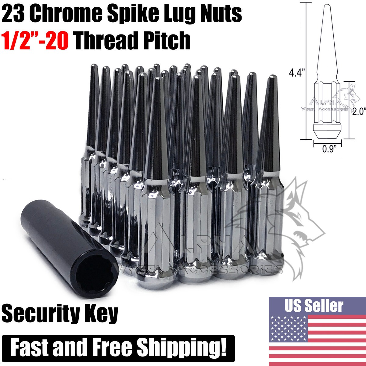 23 Chrome 1/2-20 Spline Spike Lug Nuts For Jeep Wrangler JK YJ TJ