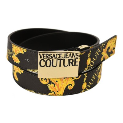 VERSACE JEAN COUTURE Black Gold ACANTHUS BAROQUE Leather Belt 90