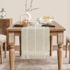  Farmhouse Table Runner, Rustic Table Runners 15*72 inches Braided Light Beige