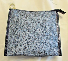 Estee Lauder Cosmetic Bag Blue Dotted Canvas Square Makeup Travel Case Pouch