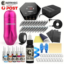 WORMHOLE Tattoo Machine Kit Pen Rotary Motor Power Supply Needle Color 10 Inks